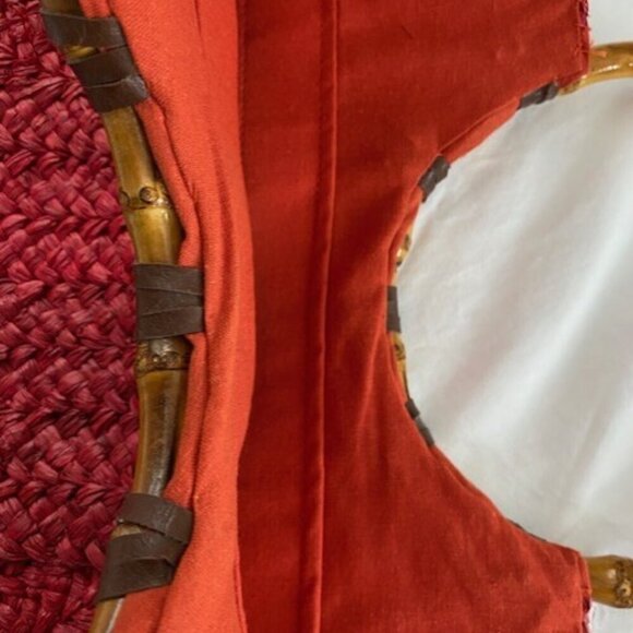 Vintage Large Red Woven Wicker Bamboo Handle Beach Bag Handbag Purse - Picture 15 of 15